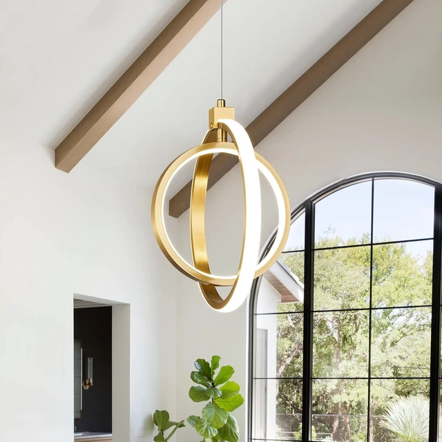 Alt view image 7 of 7 - Modern LED Chandelier Gold Ring Pendant Light Fixtures 4000K Dimmable Height Adjustable Pendant Lighting for Dining Room Kitchen Island Bedroom Living Room Foyer1-Pack