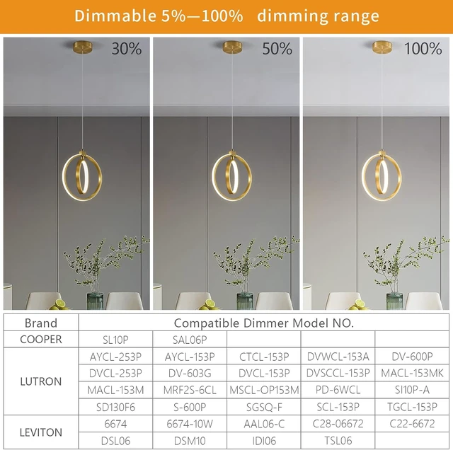 Alt view image 5 of 7 - Modern LED Chandelier Gold Ring Pendant Light Fixtures 4000K Dimmable Height Adjustable Pendant Lighting for Dining Room Kitchen Island Bedroom Living Room Foyer1-Pack