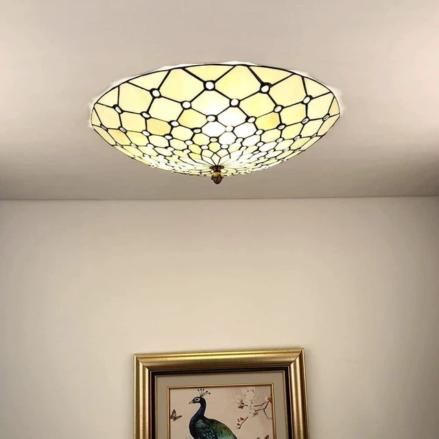 Alt view image 3 of 7 - 20" Tiffany Ceiling Light Fixture Stained Glass Ceiling Light Vintage Style Flush Mount Ceiling Light Fixture for Entryway Foyer Hallway