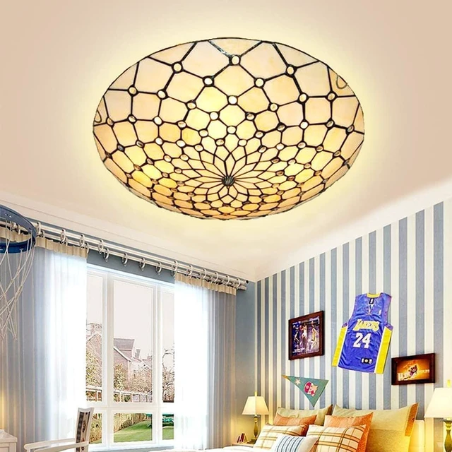 Alt view image 6 of 7 - 20" Tiffany Ceiling Light Fixture Stained Glass Ceiling Light Vintage Style Flush Mount Ceiling Light Fixture for Entryway Foyer Hallway