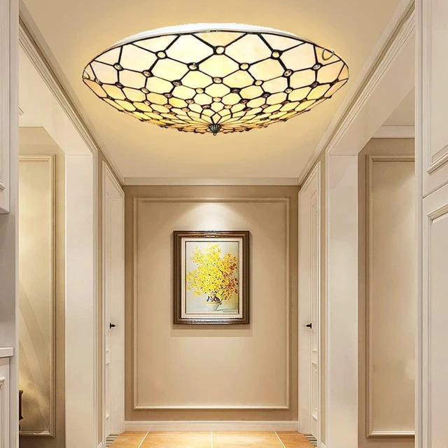Alt view image 2 of 7 - 20" Tiffany Ceiling Light Fixture Stained Glass Ceiling Light Vintage Style Flush Mount Ceiling Light Fixture for Entryway Foyer Hallway