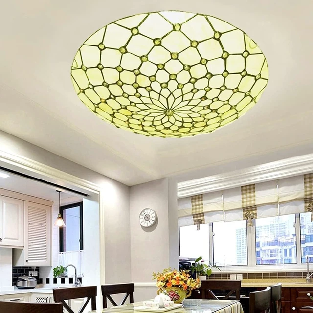 Alt view image 7 of 7 - 20" Tiffany Ceiling Light Fixture Stained Glass Ceiling Light Vintage Style Flush Mount Ceiling Light Fixture for Entryway Foyer Hallway
