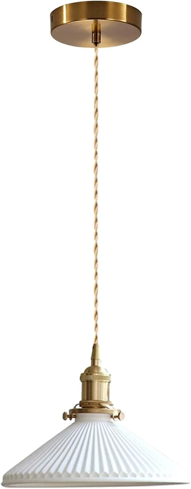 Main image of Ceramic Pendant Light, Pleated Ceramic Hanging Light, Brass Fixture