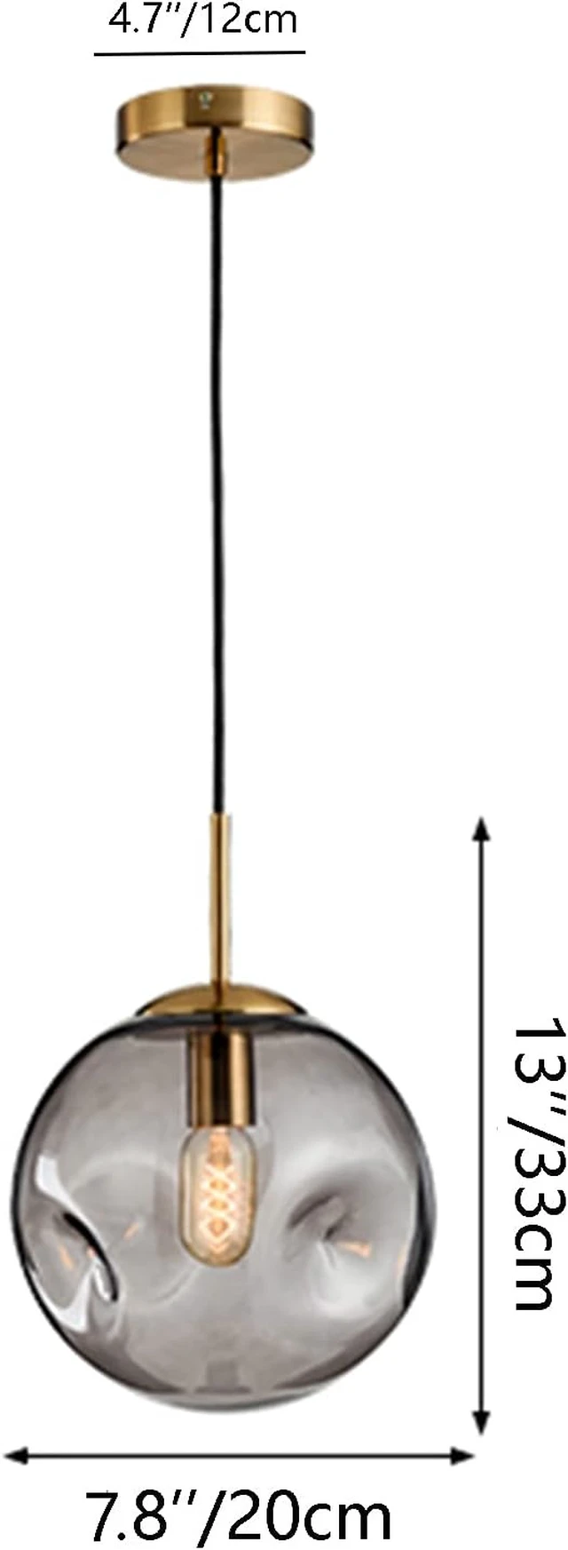 Alt view image 2 of 6 - Brikey Glass Spherical Pendant Light,Gold Iron & Glass Globe Hanging Ceiling Lamp (7.8, Grey)