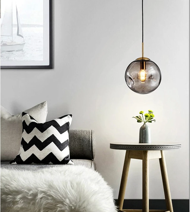 Alt view image 5 of 6 - Brikey Glass Spherical Pendant Light,Gold Iron & Glass Globe Hanging Ceiling Lamp (7.8, Grey)