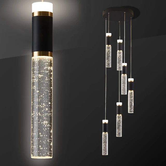 Main image of 6-Lights Led Chandelier, Black and Gold Crystal Modern Led Chandelier for Dining Room, Luxury Dimmable Enterway Led Pendant Lights Fixture with Remote Control Flush Mount