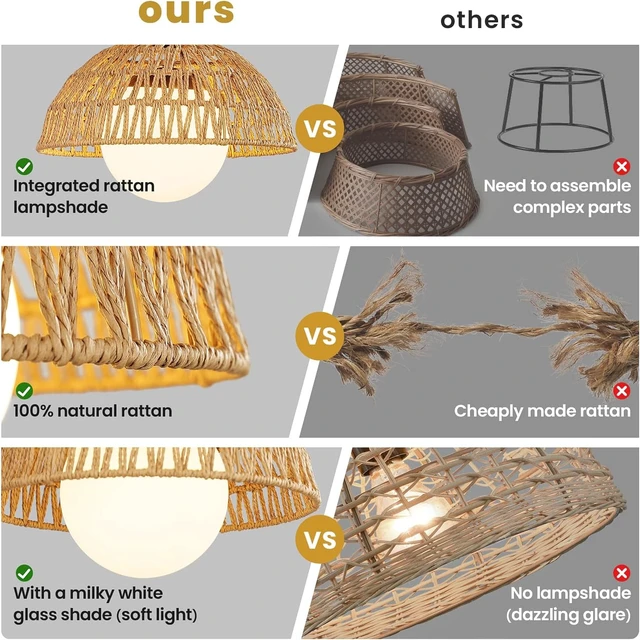 Alt view image 2 of 7 - AIJIASI Rattan Pendant Light, 11.8" Hand Woven Boho Pendant Light Fixture with Milk Glass Globe, Gold Kitchen Pendant Lighting Over Island Adjustable Chandelier for Dining Room Hallway Foyer