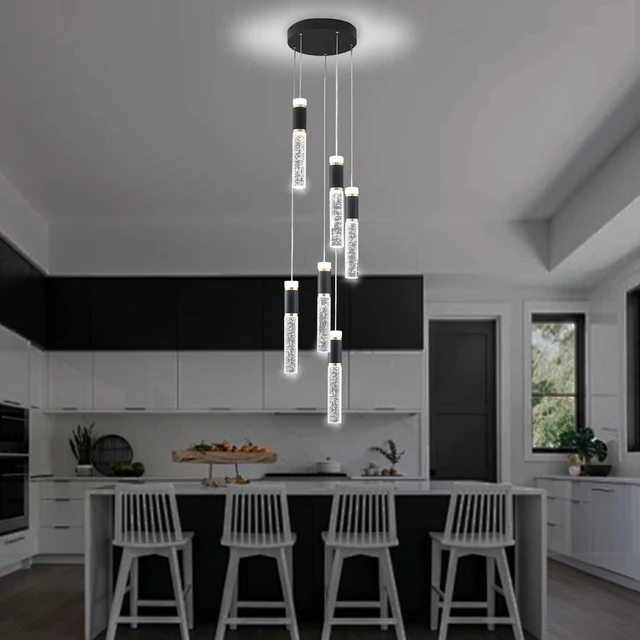 Alt view image 2 of 7 - 6-Lights Led Chandelier, Black and Gold Crystal Modern Led Chandelier for Dining Room, Luxury Dimmable Enterway Led Pendant Lights Fixture with Remote Control Flush Mount