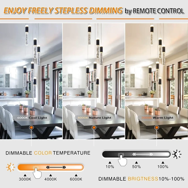 Alt view image 3 of 7 - 6-Lights Led Chandelier, Black and Gold Crystal Modern Led Chandelier for Dining Room, Luxury Dimmable Enterway Led Pendant Lights Fixture with Remote Control Flush Mount