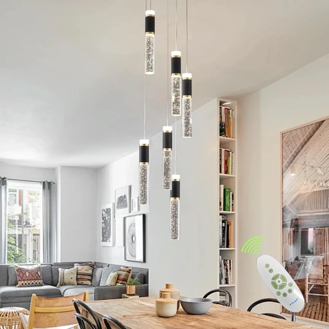 Alt view image 7 of 7 - 6-Lights Led Chandelier, Black and Gold Crystal Modern Led Chandelier for Dining Room, Luxury Dimmable Enterway Led Pendant Lights Fixture with Remote Control Flush Mount