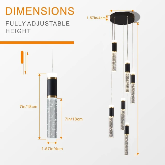 Alt view image 4 of 7 - 6-Lights Led Chandelier, Black and Gold Crystal Modern Led Chandelier for Dining Room, Luxury Dimmable Enterway Led Pendant Lights Fixture with Remote Control Flush Mount