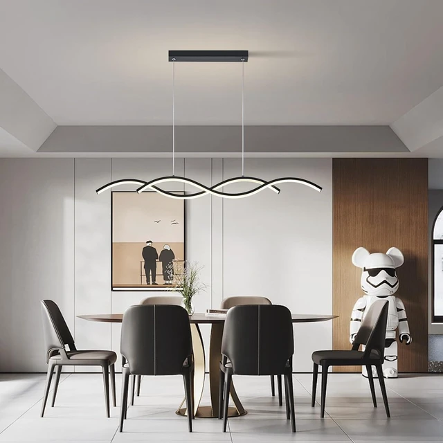 Alt view image 2 of 7 - Modern LED Chandelier 31.49in Waving Linear Pendant Light Dimmable 3000K-6000K with Remote Control Hanging Island Light Fixture for Dining Room Living Room