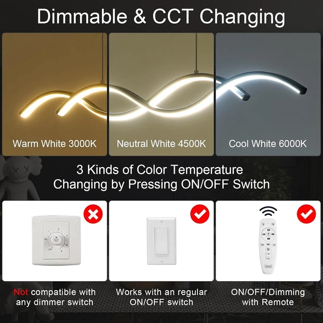 Alt view image 3 of 7 - Modern LED Chandelier 31.49in Waving Linear Pendant Light Dimmable 3000K-6000K with Remote Control Hanging Island Light Fixture for Dining Room Living Room