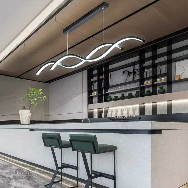 Alt view image 6 of 7 - Modern LED Chandelier 31.49in Waving Linear Pendant Light Dimmable 3000K-6000K with Remote Control Hanging Island Light Fixture for Dining Room Living Room