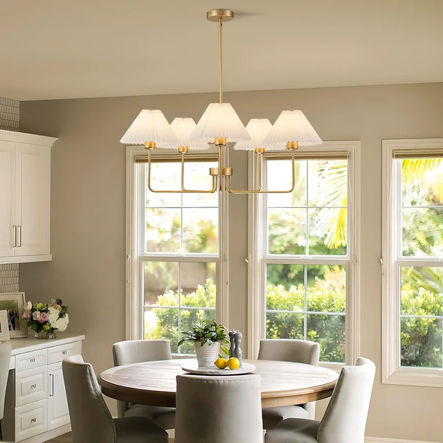Alt view image 2 of 7 - 33.4 Gold Chandelier, 5-Light Vintage Chandelier for Dining Room