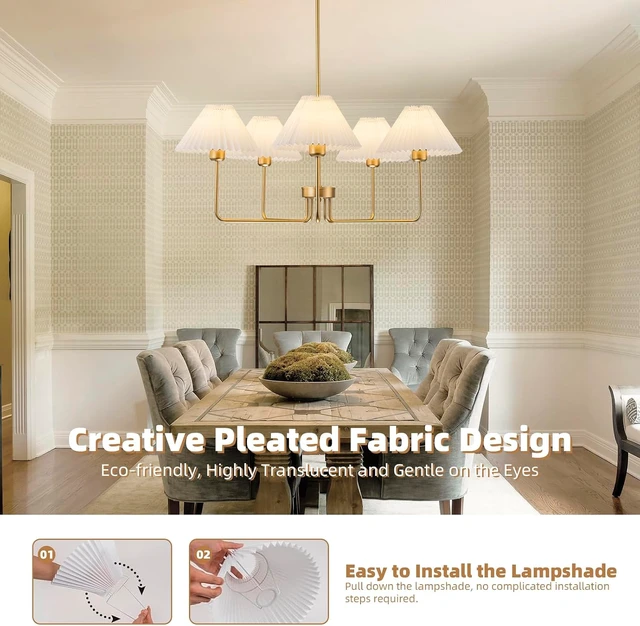 Alt view image 3 of 7 - 33.4 Gold Chandelier, 5-Light Vintage Chandelier for Dining Room