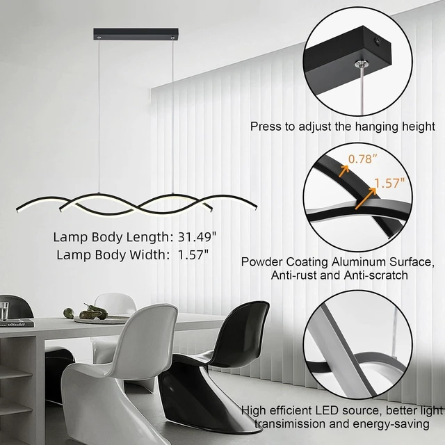 Alt view image 5 of 7 - Modern LED Chandelier 31.49in Waving Linear Pendant Light Dimmable 3000K-6000K with Remote Control Hanging Island Light Fixture for Dining Room Living Room