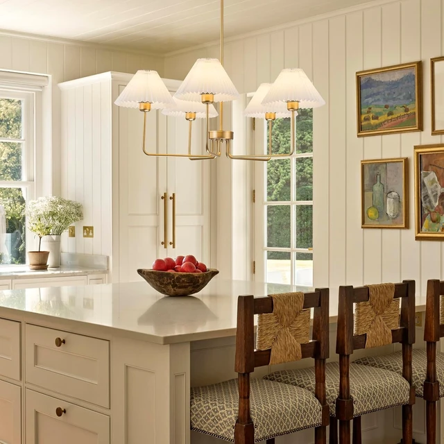 Alt view image 5 of 7 - 33.4 Gold Chandelier, 5-Light Vintage Chandelier for Dining Room