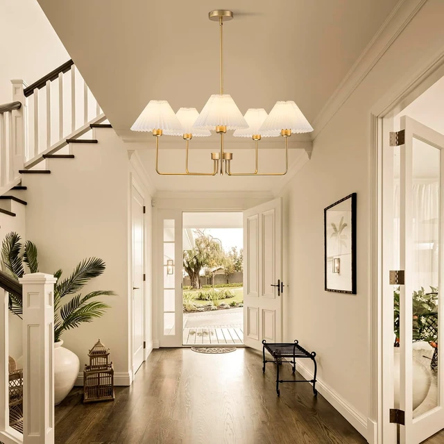 Alt view image 6 of 7 - 33.4 Gold Chandelier, 5-Light Vintage Chandelier for Dining Room
