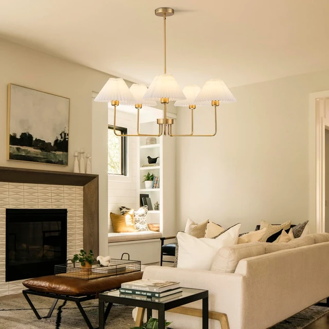 Alt view image 7 of 7 - 33.4 Gold Chandelier, 5-Light Vintage Chandelier for Dining Room
