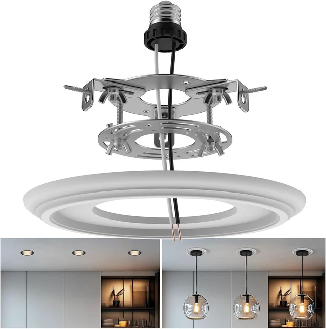 Main image of 5 & 6 Inch Recessed Can Light Conversion Kit, Upgrade to Stylish Pendant & Hanging Light, Ceiling Fan Compatible, Includes 8-Inch 3D Ceiling Medallion (Matte White Finish, 1-Pack)