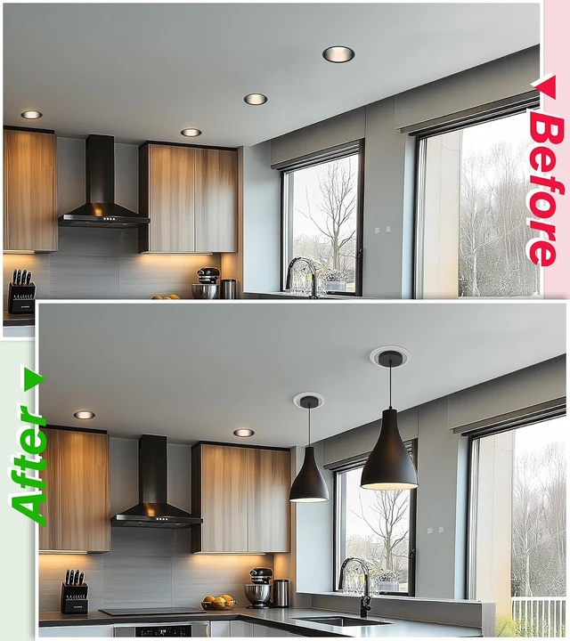 Alt view image 2 of 7 - 5 & 6 Inch Recessed Can Light Conversion Kit, Upgrade to Stylish Pendant & Hanging Light, Ceiling Fan Compatible, Includes 8-Inch 3D Ceiling Medallion (Matte White Finish, 1-Pack)