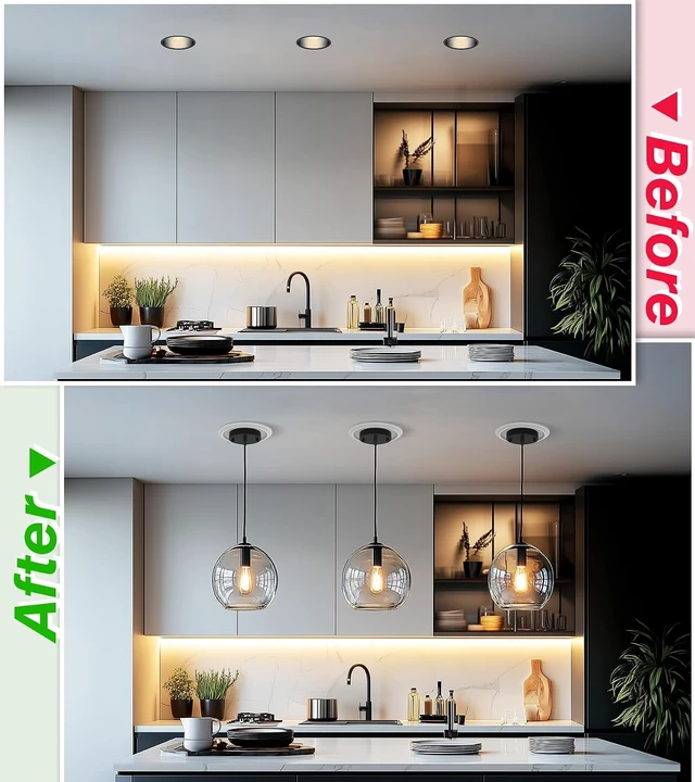 Alt view image 3 of 7 - 5 & 6 Inch Recessed Can Light Conversion Kit, Upgrade to Stylish Pendant & Hanging Light, Ceiling Fan Compatible, Includes 8-Inch 3D Ceiling Medallion (Matte White Finish, 1-Pack)