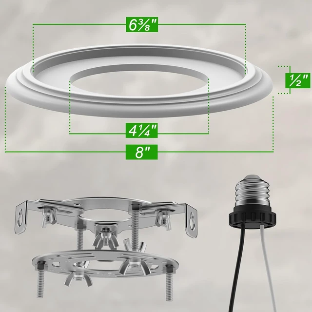 Alt view image 7 of 7 - 5 & 6 Inch Recessed Can Light Conversion Kit, Upgrade to Stylish Pendant & Hanging Light, Ceiling Fan Compatible, Includes 8-Inch 3D Ceiling Medallion (Matte White Finish, 1-Pack)
