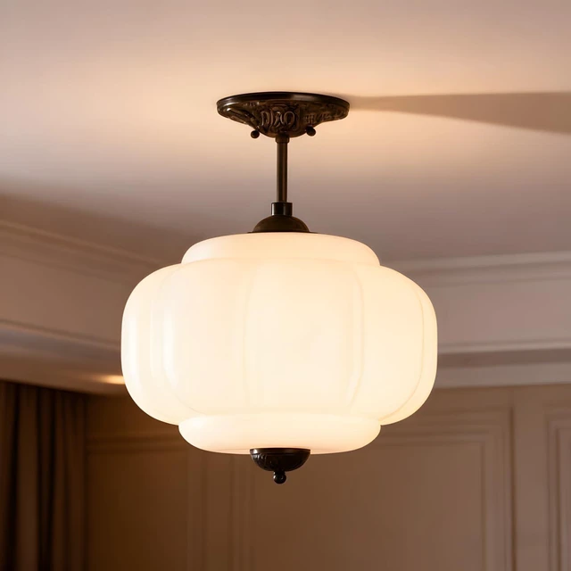 Main image of Antique Milk Glass Semi Flush Mount Light,Schoolhouse Hanging Lights