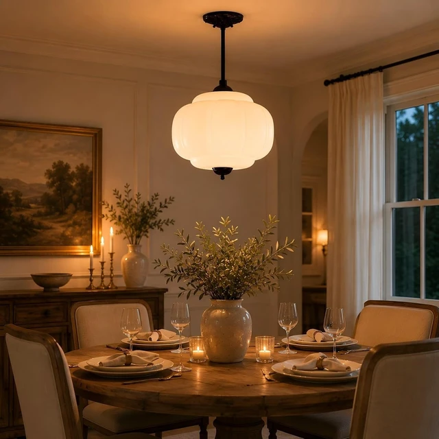 Alt view image 2 of 7 - Antique Milk Glass Semi Flush Mount Light,Schoolhouse Hanging Lights