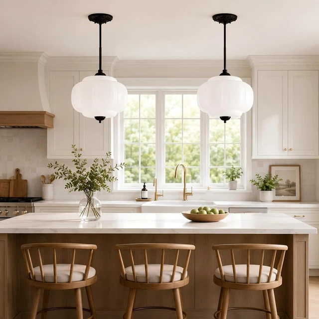 Alt view image 5 of 7 - Antique Milk Glass Semi Flush Mount Light,Schoolhouse Hanging Lights