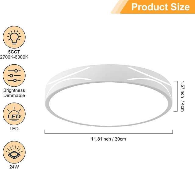Alt view image 4 of 7 - Modern Flush Mount Ceiling Light, Dimmable LED Ceiling Light, 11.8in