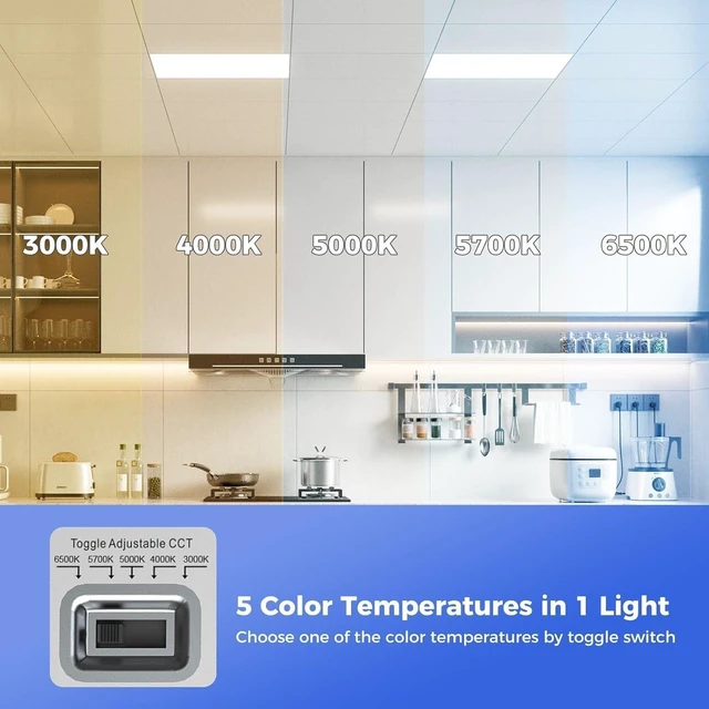 Alt view image 2 of 6 - 8 Pack 2x2 LED Flat Panel Light, Dimmable Lay-in Recessed for Drop Ceiling Light, 6500LM, 120-277V, 30-50W Selectable, 5 CCT (3000K-6500K)