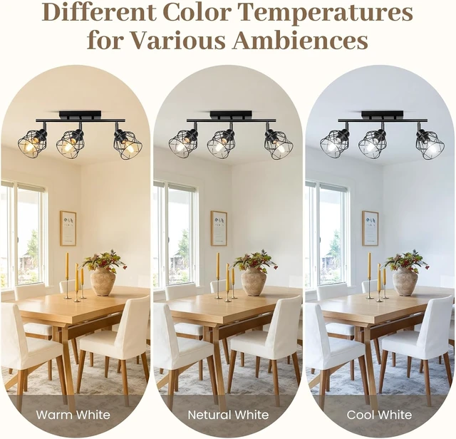 Alt view image 4 of 7 - 3-Lights Semi Flush Mount Ceiling Light, Adjustable Kitchen Light Fixtures Ceiling Mount with Metal Cage, Vintage Multi-Directional Black Track Lighting Fixtures for Hallway, Foyer, Bedroom