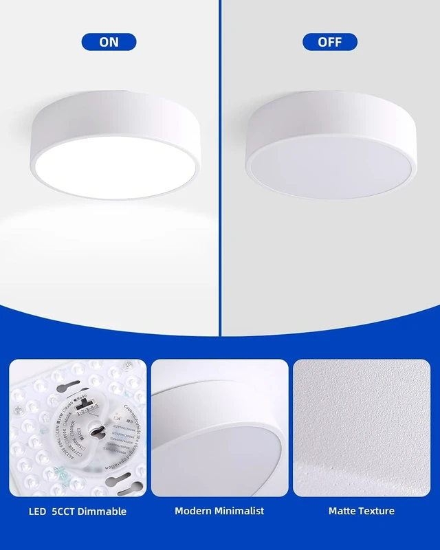 Alt view image 4 of 7 - LED Ceiling Light, Modern Round White 11.8 Inch 24W Dimmable 5CCT