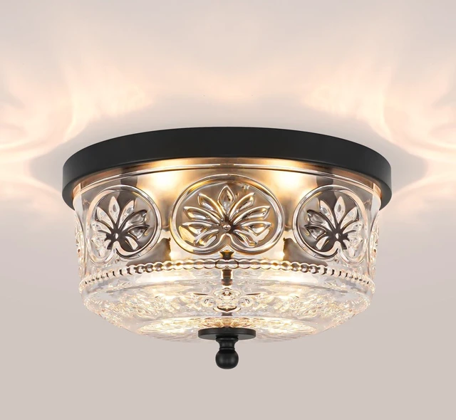 Main image of 12 Inch 2-Light Vintage Black Flush Mount Ceiling Light Fixture