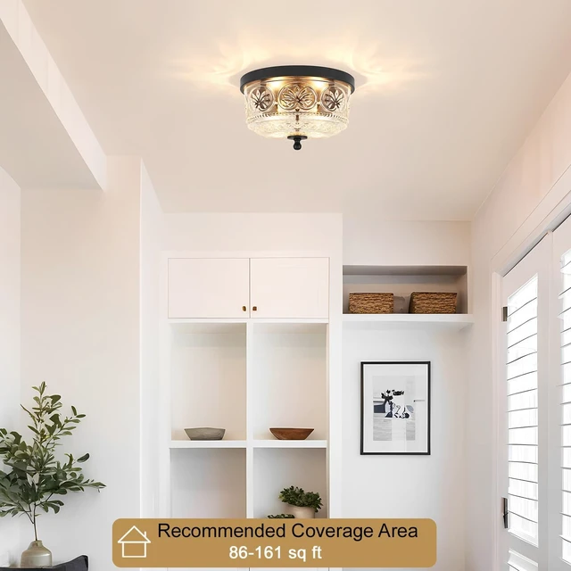 Alt view image 3 of 7 - 12 Inch 2-Light Vintage Black Flush Mount Ceiling Light Fixture