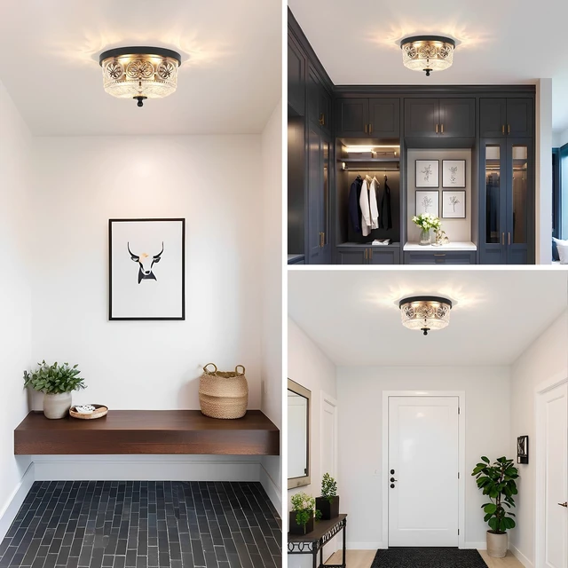 Alt view image 6 of 7 - 12 Inch 2-Light Vintage Black Flush Mount Ceiling Light Fixture