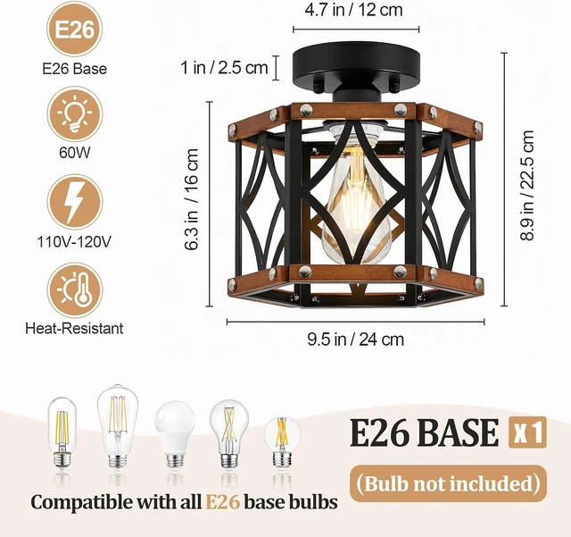 Alt view image 4 of 7 - Black Farmhouse Oak Wood Flush Mount Ceiling Light Fixture 9.5 Inch