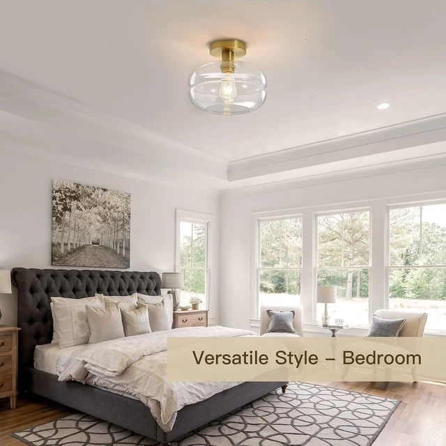 Alt view image 5 of 7 - Semi Flush Mount Ceiling Light Fixture, 10-1/2 Inch Clear Glass Shade, Brushed Gold Modern Vintage 1-Light E26 Socket Ceiling Light for Hallway Entryway Kitchen Sink Bedroom Bathroom