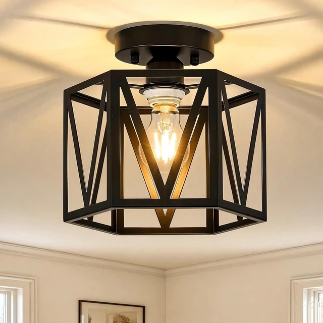 Main image of Small Black Farmhouse Semi Flush Mount Ceiling Light, 1-Light