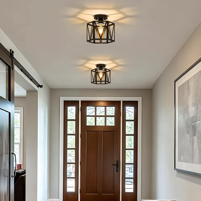 Alt view image 2 of 7 - Small Black Farmhouse Semi Flush Mount Ceiling Light, 1-Light