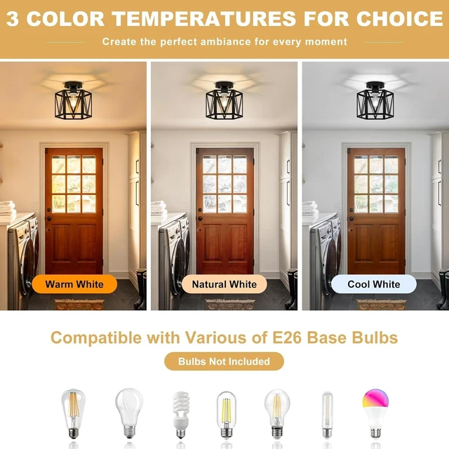 Alt view image 5 of 7 - Small Black Gold Farmhouse Semi Flush Mount Ceiling Light, 1-Light