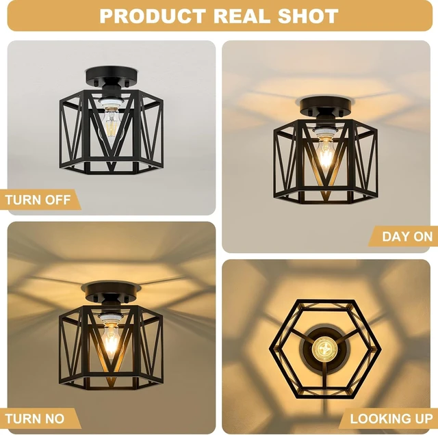 Alt view image 7 of 7 - Small Black Farmhouse Semi Flush Mount Ceiling Light, 1-Light