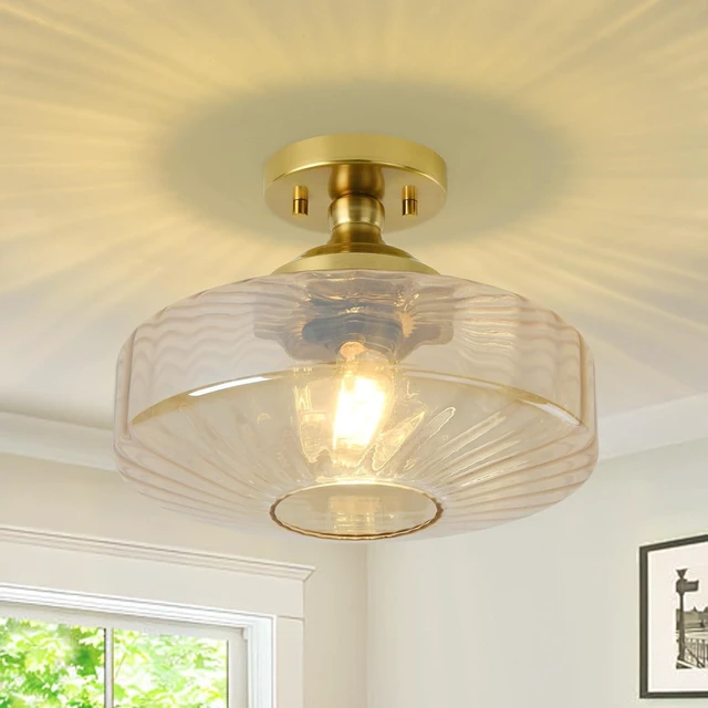 Main image of Amber Glass Vintage Light Fixture Ceiling Flush Mounted, 11.8in