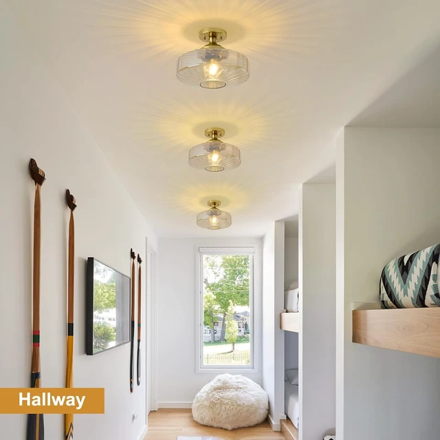 Alt view image 3 of 7 - Amber Glass Vintage Light Fixture Ceiling Flush Mounted, 11.8in