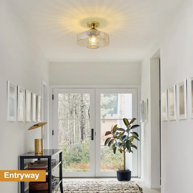Alt view image 4 of 7 - Amber Glass Vintage Light Fixture Ceiling Flush Mounted, 11.8in