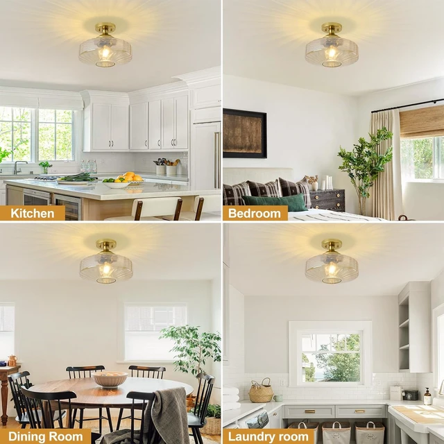 Alt view image 7 of 7 - Amber Glass Vintage Light Fixture Ceiling Flush Mounted, 11.8in