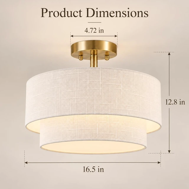 Alt view image 2 of 7 - White Semi Flush Mount Ceiling Light, 16.5'' Drum Ceiling Light Fixture