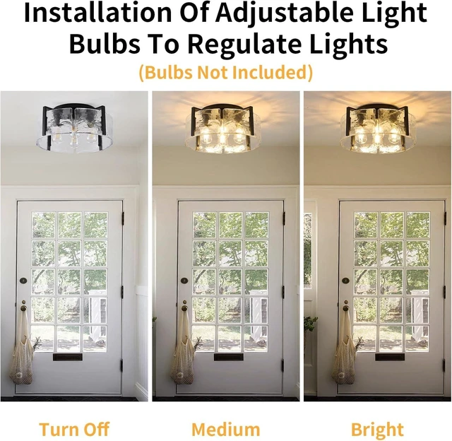 Alt view image 4 of 7 - Black Semi Flush Mount Ceiling Light Fixture, 17.7-Inch Glass Drum Flush Mount Light Farmhouse Modern Lights Kitchen Lighting Fixtures for Foyer Entryway Hallway Bathroom Bedroom Laundry Room